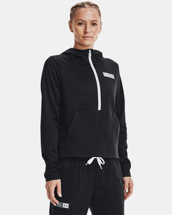 Damen Armour Fleece® Oberteil aus Materialmix mit ½ Zip, Black, pdpMainDesktop image number 0